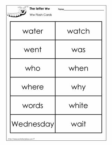 Word Wall Words for the Letter W